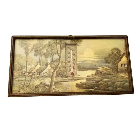 Vintage Framed Print with Thermometer - Picture 1 of 5